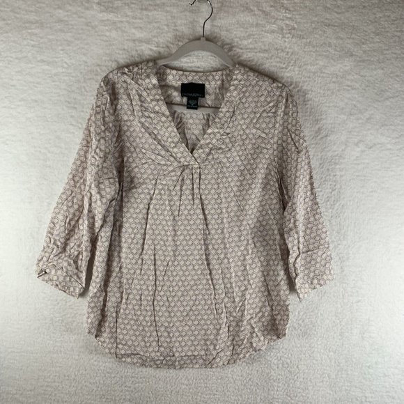 Cynthia‎ Rowley Blouse Women's Medium Geometric V-Neck Long Sleeve 7916 - Picture 1 of 6
